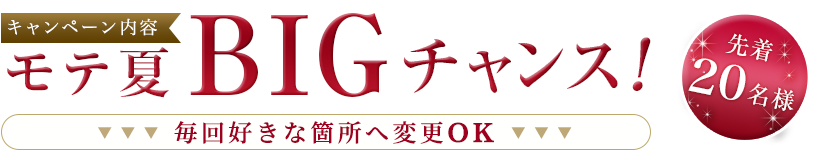 先着20名様モテ夏ビッグチャンス、毎回好きな箇所へ変更OK